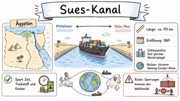 Vorschau - Arbeitsblätter - AB mit Fragen zum Thema "Sues-Kanal" + Lösungsblatt + Infografik - Seite 1