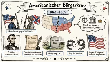 Vorschau - Arbeitsblätter - AB mit Fragen zum Thema "Amerikanischer Bürgerkrieg" + Lösungsblatt + Infografik - Seite 1