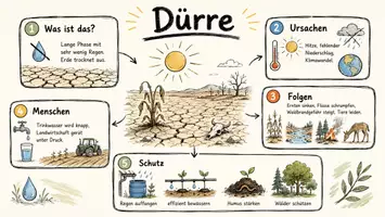Vorschau - Arbeitsblätter - AB mit Fragen zum Thema "Dürre" + Lösungsblatt + Mindmap + Infografik - Seite 1