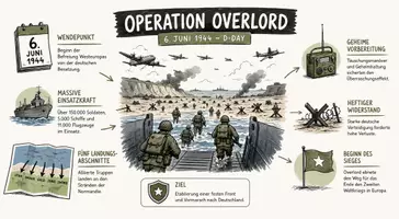 Vorschau - Arbeitsblätter - AB mit Fragen zum Thema "Operation Overlord" + Lösungsblatt + Infografik - Seite 1