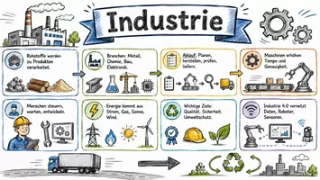 Vorschau - Arbeitsblätter - AB mit Fragen zum Thema "Industrie" + Lösungsblatt + Infografik - Seite 1