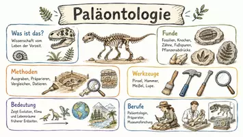 Vorschau - Arbeitsblätter - AB mit Fragen zum Thema "Paläontologie" + Lösungsblatt + Mindmap + Infografik - Seite 1