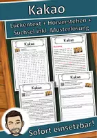 Vorschau - Unterrichtsreihen - Kakao Lückentext mit Wortspeicher Hörverstehen und Suchsel - Deckblatt