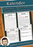 Vorschau - Unterrichtsreihen - Kalender Lückentext mit Wortspeicher Hörverstehen und Suchsel - Deckblatt