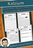 Vorschau - Unterrichtsreihen - Kalzium Lückentext mit Wortspeicher Hörverstehen und Suchsel - Deckblatt