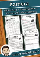 Vorschau - Unterrichtsreihen - Kamera Lückentext mit Wortspeicher Hörverstehen und Suchsel - Deckblatt