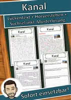 Vorschau - Unterrichtsreihen - Kanal Lückentext mit Wortspeicher Hörverstehen und Suchsel - Deckblatt