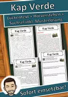 Vorschau - Unterrichtsreihen - Kap Verde Lückentext mit Wortspeicher Hörverstehen und Suchsel - Deckblatt
