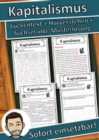 Vorschau - Unterrichtsreihen - Kapitalismus Lückentext mit Wortspeicher Hörverstehen und Suchsel - Deckblatt