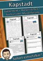Vorschau - Unterrichtsreihen - Kapstadt Lückentext mit Wortspeicher Hörverstehen und Suchsel - Deckblatt