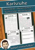 Vorschau - Unterrichtsreihen - Karlsruhe Lückentext mit Wortspeicher Hörverstehen und Suchsel - Deckblatt