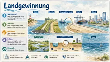 Vorschau - Arbeitsblätter - AB mit Fragen zum Thema "Landgewinnung" + Lösungsblatt + Infografik - Seite 1