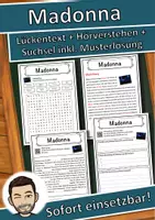 Vorschau - Unterrichtsreihen - Madonna Lückentext mit Wortspeicher Hörverstehen und Suchsel - Deckblatt