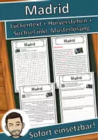 Vorschau - Unterrichtsreihen - Madrid Lückentext mit Wortspeicher Hörverstehen und Suchsel - Deckblatt