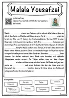 Vorschau - Unterrichtsreihen - Malala Yousafzai Lückentext mit Wortspeicher Hörverstehen und Suchsel - Seite 1