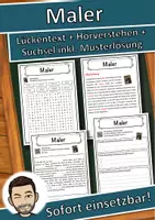 Vorschau - Unterrichtsreihen - Maler Lückentext mit Wortspeicher Hörverstehen und Suchsel - Deckblatt