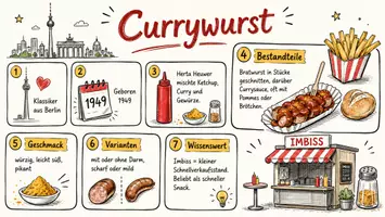 Vorschau - Arbeitsblätter - Arbeitsblätter zum Thema "Currywurst" + Lösung & MP3 + Infografik - Seite 1