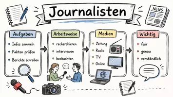 Vorschau - Arbeitsblätter - AB mit Fragen zum Thema "Journalist" + Lösungsblatt + Infografik - Seite 1