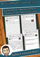 Vorschau - Unterrichtsreihen - Maria (Mutter von Jesus) Lückentext mit Wortspeicher Hörverstehen und Suchsel - Deckblatt