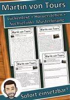 Vorschau - Unterrichtsreihen - Martin von Tours Lückentext mit Wortspeicher Hörverstehen und Suchsel - Deckblatt