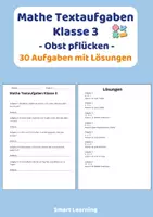 Vorschau - Stundenentwürfe - Mathe Textaufgaben Klasse 3 – Obst pflücken (30 Aufgaben mit Lösungen) - Deckblatt
