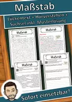 Vorschau - Unterrichtsreihen - Maßstab Lückentext mit Wortspeicher Hörverstehen und Suchsel - Deckblatt