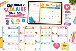 Aperçu - Matériel pour travaux manuels / dessin - 2 Calendriers de rentrée scolaire 2026-2027 - Français - Page de couverture