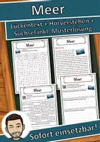 Vorschau - Unterrichtsreihen - Meer Lückentext mit Wortspeicher Hörverstehen und Suchsel - Deckblatt