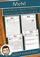 Vorschau - Unterrichtsreihen - Mehl Lückentext mit Wortspeicher Hörverstehen und Suchsel - Deckblatt