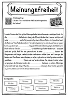 Vorschau - Unterrichtsreihen - Meinungsfreiheit Lückentext mit Wortspeicher Hörverstehen und Suchsel - Seite 1