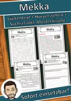 Vorschau - Unterrichtsreihen - Mekka Lückentext mit Wortspeicher Hörverstehen und Suchsel - Deckblatt