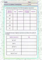 Vista previa - Hojas de trabajo - Exercises Agebraic Expressions - Answers key - Portada