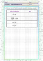 Vista previa - Hojas de trabajo - Exercises Agebraic Expressions - Answers key - página 1