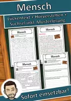 Vorschau - Unterrichtsreihen - Mensch Lückentext mit Wortspeicher Hörverstehen und Suchsel - Deckblatt