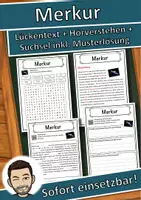Vorschau - Unterrichtsreihen - Merkur Lückentext mit Wortspeicher Hörverstehen und Suchsel - Deckblatt