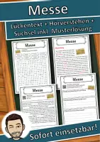 Vorschau - Unterrichtsreihen - Messe Lückentext mit Wortspeicher Hörverstehen und Suchsel - Deckblatt