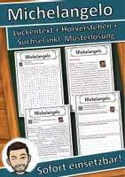 Vorschau - Unterrichtsreihen - Michelangelo Lückentext mit Wortspeicher Hörverstehen und Suchsel - Deckblatt