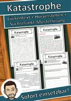 Vorschau - Unterrichtsreihen - Katastrophe Lückentext mit Wortspeicher Hörverstehen und Suchsel - Deckblatt