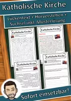 Vorschau - Unterrichtsreihen - Katholische Kirche Lückentext mit Wortspeicher Hörverstehen und Suchsel - Deckblatt