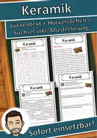 Vorschau - Unterrichtsreihen - Keramik Lückentext mit Wortspeicher Hörverstehen und Suchsel - Deckblatt