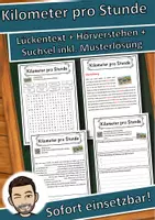 Vorschau - Unterrichtsreihen - Kilometer pro Stunde Lückentext mit Wortspeicher Hörverstehen und Suchsel - Deckblatt