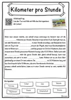 Vorschau - Unterrichtsreihen - Kilometer pro Stunde Lückentext mit Wortspeicher Hörverstehen und Suchsel - Seite 1