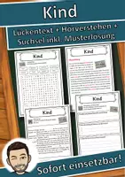 Vorschau - Unterrichtsreihen - Kind Lückentext mit Wortspeicher Hörverstehen und Suchsel - Deckblatt