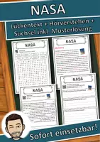 Vorschau - Unterrichtsreihen - NASA Lückentext mit Wortspeicher Hörverstehen und Suchsel - Deckblatt