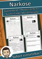 Vorschau - Unterrichtsreihen - Narkose Lückentext mit Wortspeicher Hörverstehen und Suchsel - Deckblatt