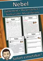 Vorschau - Unterrichtsreihen - Nebel Lückentext mit Wortspeicher Hörverstehen und Suchsel - Deckblatt
