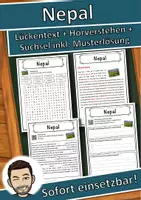 Vorschau - Unterrichtsreihen - Nepal Lückentext mit Wortspeicher Hörverstehen und Suchsel - Deckblatt
