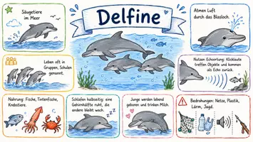 Vorschau - Arbeitsblätter - AB mit Fragen zum Thema "Delfine" + Lösungsblatt + Infografik - Seite 1
