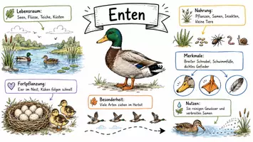 Vorschau - Arbeitsblätter - AB mit Fragen zum Thema "Enten" + Lösungsblatt + Infografik - Seite 1