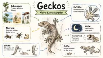 Vorschau - Arbeitsblätter - AB mit Fragen zum Thema "Geckos" + Lösungsblatt + Mindmap + Infografik - Seite 1
